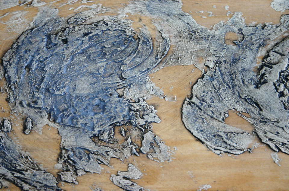 The carborundum/varnish mixture painting process complete