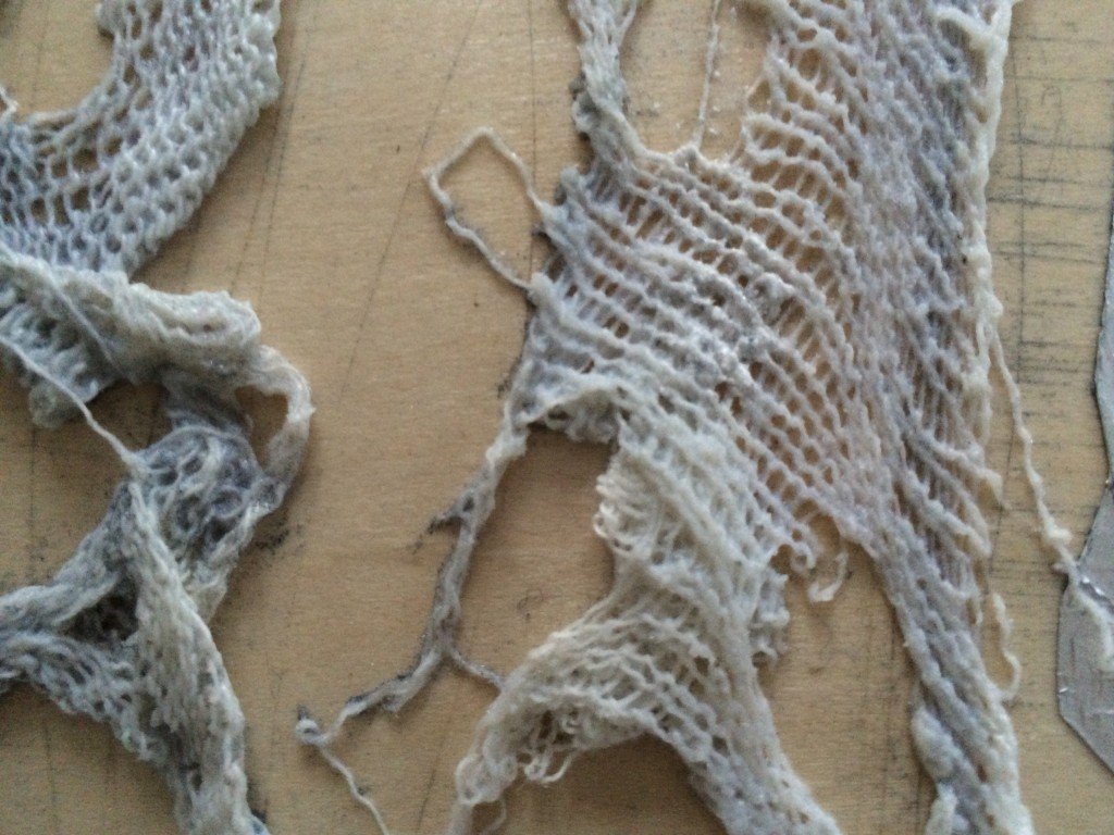 Torn dishcloth, crackle paste and foil