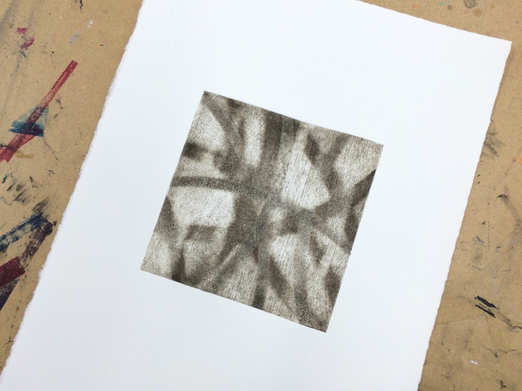 Six by Six by Eleven – the prints: overlapping carborundum lines on the plate produced this print effect