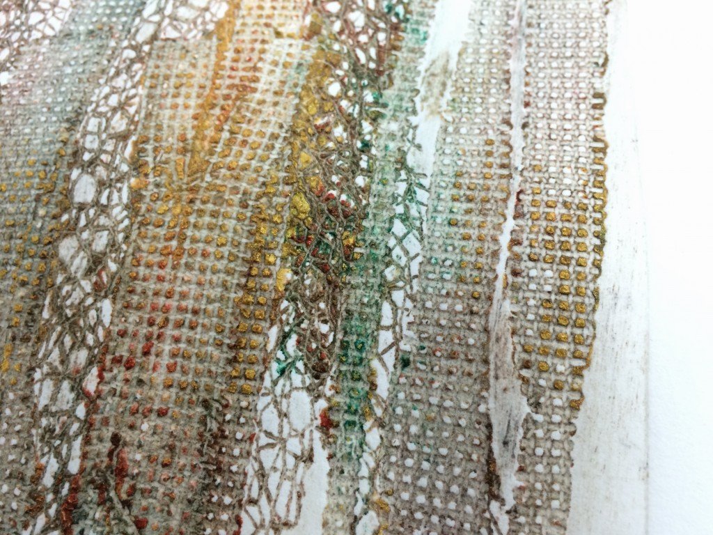 Six by Six by Eleven – print from plate using layered webbing materials (detail)