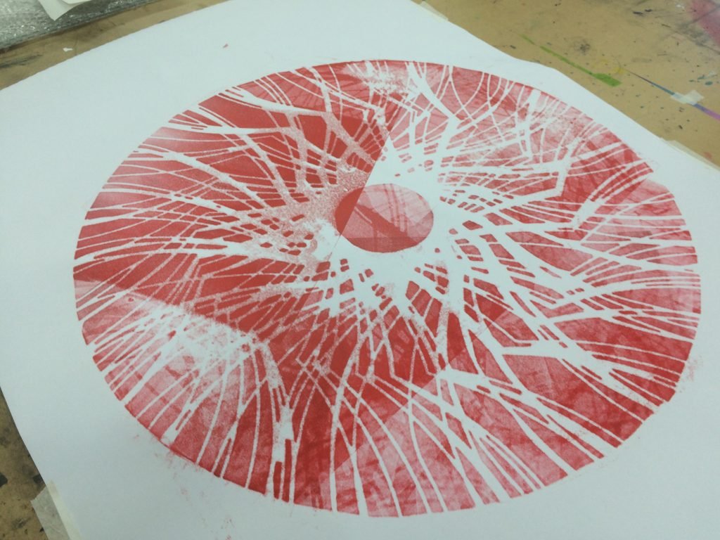 A brilliant afternoon of experimental printmaking: red print