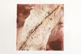 Print Stories: '6x6' print from poured varnish plate – red oxides/gold